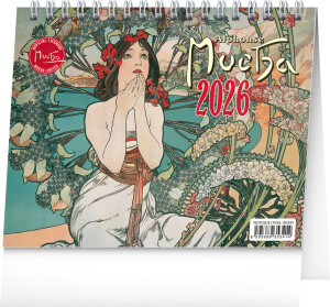 NOTIQUE Tischkalender Alfons Mucha CZ 2026, 16,5 x 13 cm - Reklamnepredmety