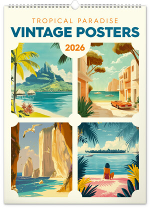 NOTIQUE Wandkalender Vintage Posters – Tropische Paradiese 2026, 33 x 46 cm - Reklamnepredmety