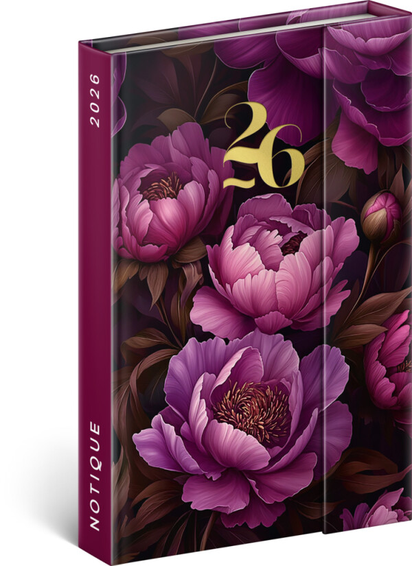 NOTIQUE Magnetischer Wochenkalender Lila Blumen 2026, 11 x 16 cm