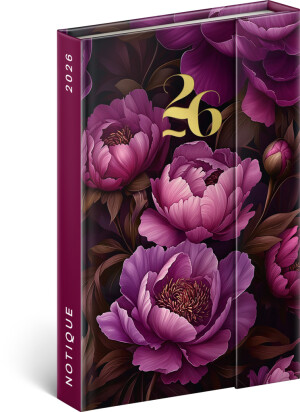 NOTIQUE Magnetischer Wochenkalender Lila Blumen 2026, 11 x 16 cm - Reklamnepredmety