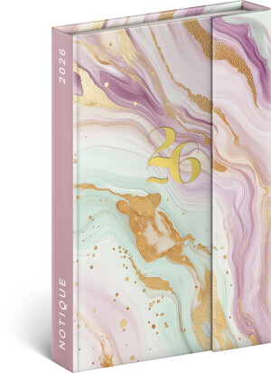 NOTIQUE Magnetischer Wochenkalender, Pink Marble 2026, 11 x 16 cm - Reklamnepredmety