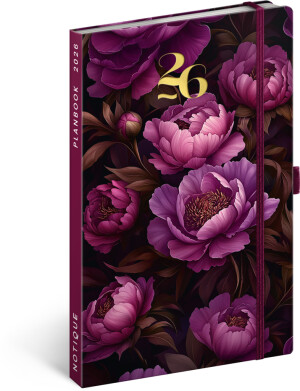 NOTIQUE Planbook Tagebuch/Notizbuch Purple Flowers 2026, 13 x 21 cm - Reklamnepredmety