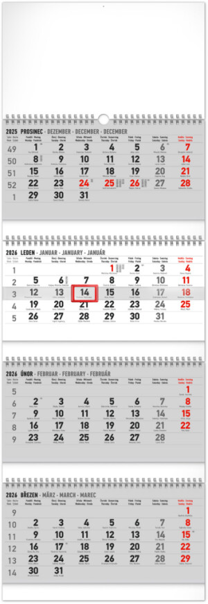 NOTIQUE Wandkalender 4 Monate Standardfaltung CZ 2026, 29,5 x 84,5 cm - Reklamnepredmety