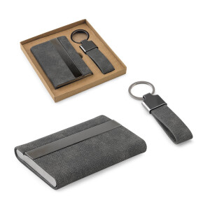 VAUGHN. Set bestehend aus einem Kartenetui und einem Schlüsselanhänger, beide aus Metall und recyceltem Polyester (30 % rPET). - Reklamnepredmety