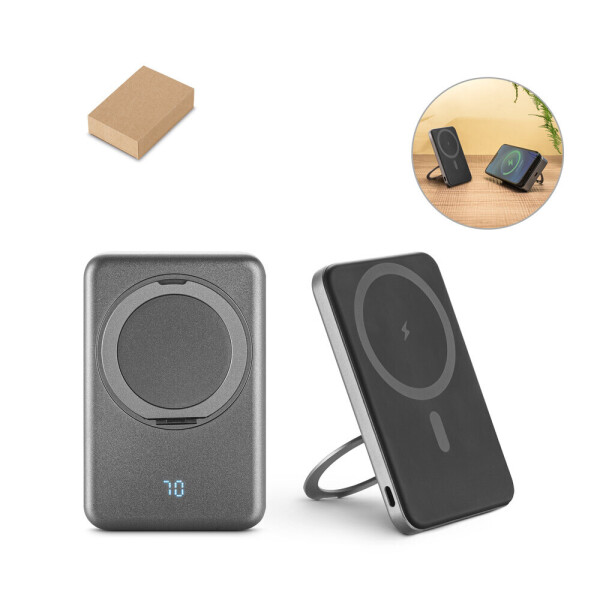 WARSHEL 5. Magnetische Powerbank mit 5.000 mAh und 15-W-Superschnellladegerät aus recyceltem ABS (100 % rABS) inklusive Ständer