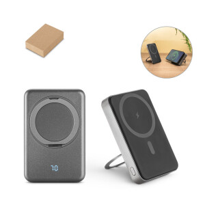 WARSHEL 10. Magnetische Powerbank mit 10.000 mAh Kapazität, 15-W-Schnellladefunktion (kabellos), hergestellt aus recyceltem ABS (100 % rABS) und mit Ständer. - Reklamnepredmety