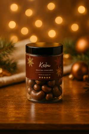 Ein Glas Cashewnüsse in Milchschokolade - Reklamnepredmety