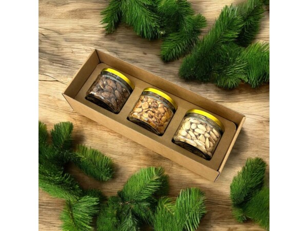 Firmengeschenk 3 × 180 g Nüsse im Glas