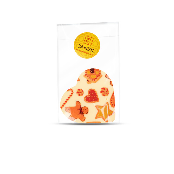 Schokoladenherz mit Weihnachtsmotiv – weiße Schokolade