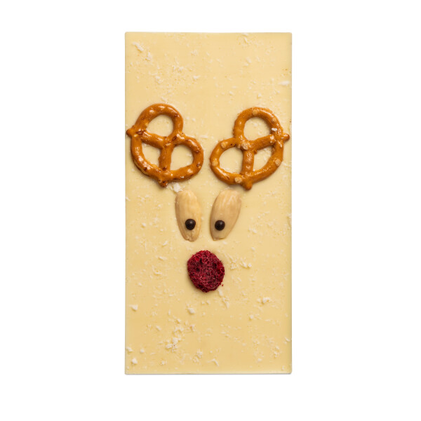 Weiße Weihnachtsschokolade mit Rentier