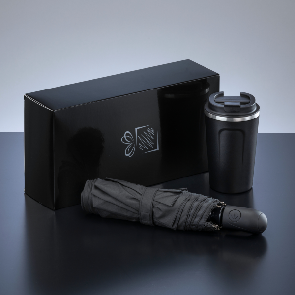 TRAVELLER SET: THERMAL MUG NORDIC 350 ml & FULL AUTOMATIC UMBRELLA