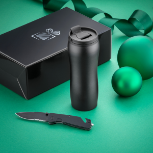 PRIMO TRAVEL SET: VACUUM MUG & EMERGENCY KNIFE - Reklamnepredmety