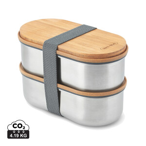 Doppel-Bento-Box aus Edelstahl, Schwarz+Blum - Reklamnepredmety
