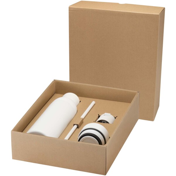 Illuminate 650 ml RCS-zertifizierte doppelwandige Trinkflasche aus recyceltem Edelstahl mit 3-teiligem Deckelset - navy
