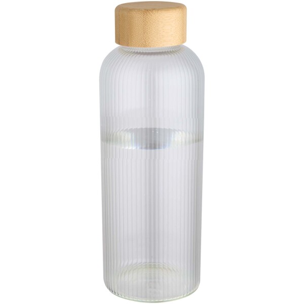 Mirage 650 ml einwandige Trinkflasche aus Borosilikatglas mit Bambusdeckel - transparent