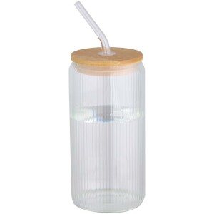 Mirage 500 ml einwandiges Glas aus Borosilikatglas mit Bambusdeckel - Reklamnepredmety