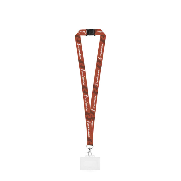 CARLISLE. Lanyard aus Polyester mit Karabiner, Schicherheitsverschluss und unflexiblem Kartenhalter, geeignet für Sublimation