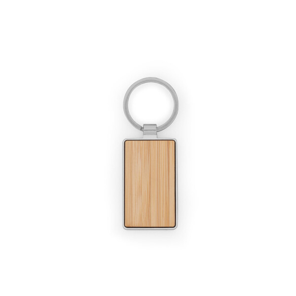 GASTON RECTANGULAR. Schlüsselanhänger aus Eisen in rechteckiger Form aus Zink und Bambus