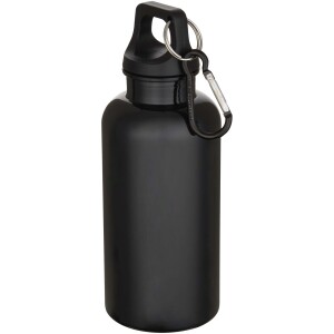 Oregon 400 ml einfarbige RS-zertifizierte Trinkflasche aus recyceltem Kunststoff mit Karabinerhaken - Reklamnepredmety