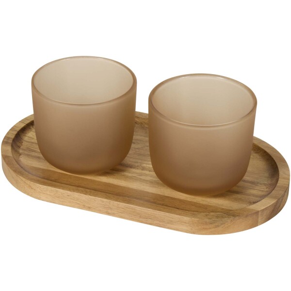 Male Set aus Holztablett und Glastassen