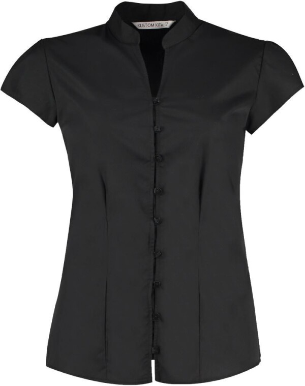 Popeline Bluse mit Maokragen kurzarm KK 727