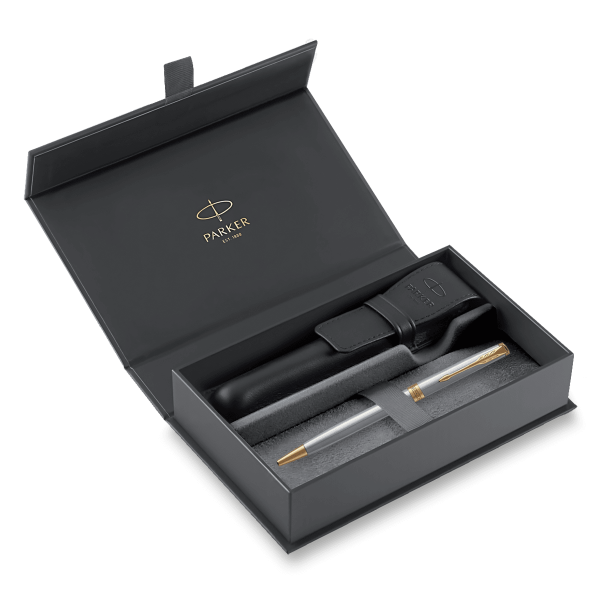 Parker Sonnet Edelstahl GT – Kugelschreiber und Etui-Set