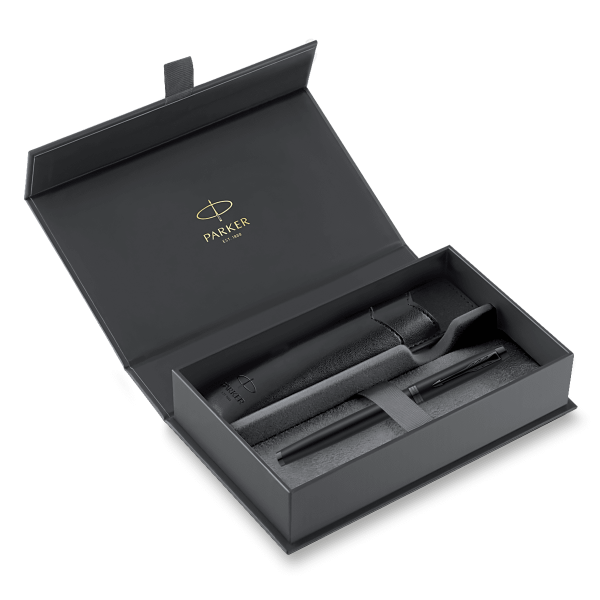 Parker IM Achromatic Black BT Geschenkset mit Tintenpatrone – Füllfederhalter und Etui