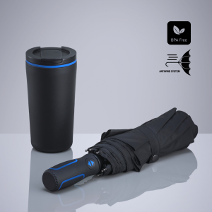Travel Set: thermal mug 370 ml & automatic umbrella - Reklamnepredmety