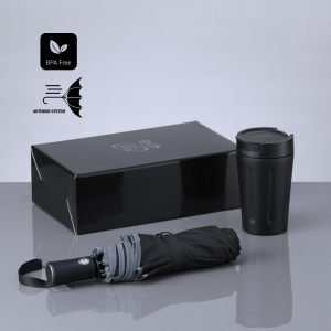 Travel set: thermal mug 350 ml & automatic umbrella - Reklamnepredmety