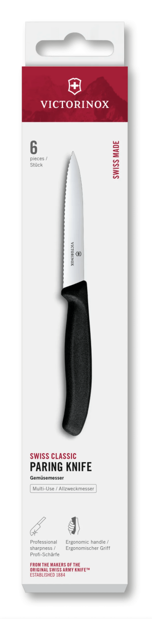 Victorinox Schälmesserset, 6-teilig, schwarz, 10 cm, gezahnte Klinge - Reklamnepredmety
