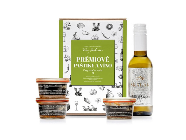 Premium-Pasteten und Wein – Verkostungsset 3 (Bauch, Ente, Kaninchen, Grüner Veltliner)