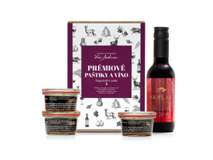Premium-Pasteten und Wein – Verkostungsset mit 4 Sorten (Hirsch, Wildschwein, Reh, Blaue Frankovka) - Reklamnepredmety