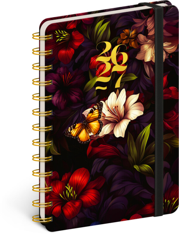 NOTIQUE Spiralkalender Petito – Rote Blumen 2026/2027, 13 x 18 cm (18 Monate)