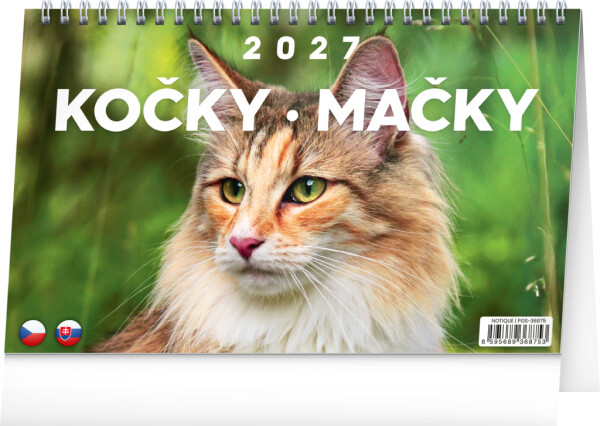 NOTIQUE Tischkalender Katzen – Katzen CZ/SK 2027, 23,1 x 14,5 cm