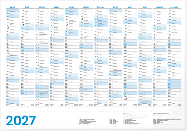 NOTIQUE Jahreskalender CZ 2027, A2, 59,4 x 42 cm