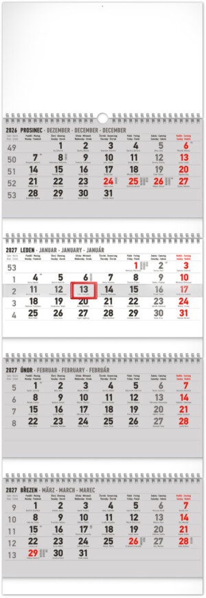 NOTIQUE Wandkalender, 4 Monate, Standardfaltung, CZ 2027, 29,5 x 84,5 cm - Reklamnepredmety