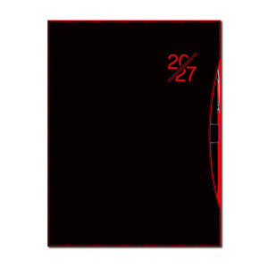 A daily diary featuring a clear calendar layout with a loop fastener, an included pen, a practical pocket and perforated pages. The diary has a hardback cover with a rubberised finish and the year embossed on it. It contains a Slovak calendar. A new featu - Reklamnepredmety