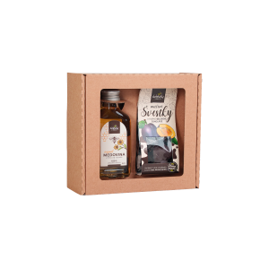 Geschenkset – Original Met mit flachem Boden und schokoladenüberzogene Pflaumen - Reklamnepredmety
