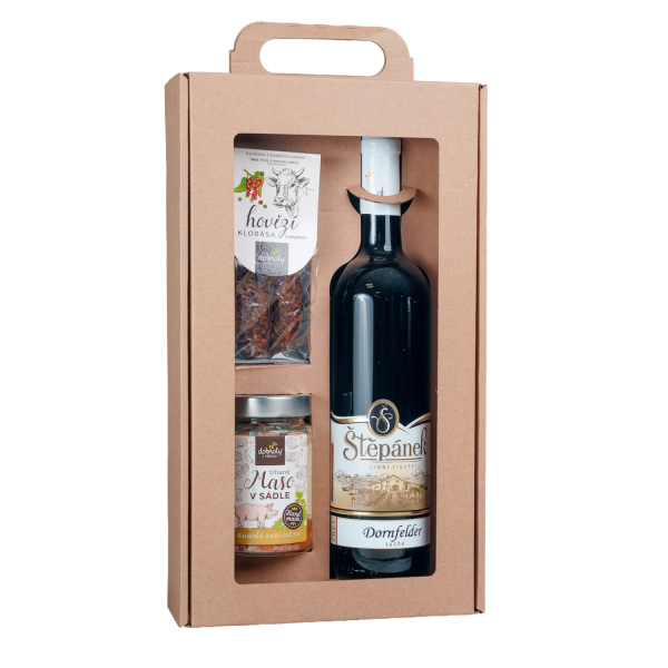 Geschenkset – Rotwein, Pulled Pork in Schmalz und Rinderwurst mit schwarzem Pfeffer