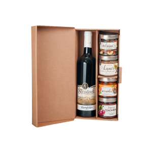 Geschenkset – Rotwein, Aprikosenmarmelade, Kirsch-Schokoladencreme, Wildschweinpastete und Nussleckerei - Reklamnepredmety