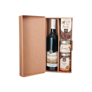 Geschenkset – Rotwein, Fleisch vom Bauernhof, Wildschweinpastete mit Hagebutten und Rinderwurst mit schwarzem Pfeffer - Reklamnepredmety