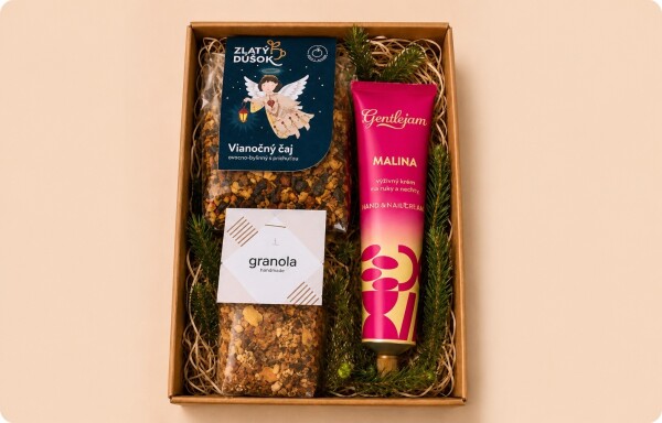 Weihnachtsgeschenkset 4 – Himbeeren in der Tube, Weihnachtstee und Nuss-Granola