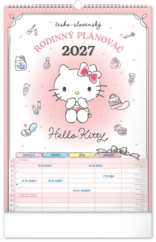 NOTIQUE Wandkalender Familienplanung Hello Kitty XL CZ/SK 2027, 33 x 46 cm