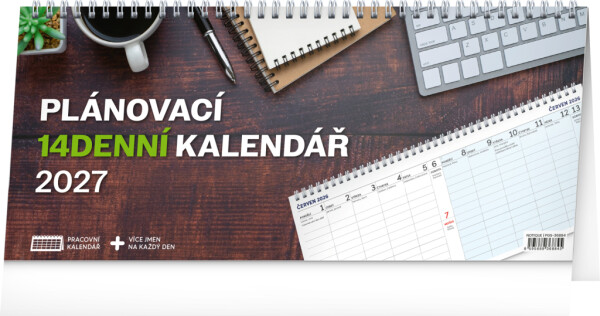 NOTIQUE Tischkalender Work CZ 2027 – 14 Tage, 33 x 14,5 cm