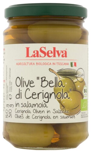 Große grüne Oliven „Bella di Cerignola“ in Salzlake 310 g - Reklamnepredmety