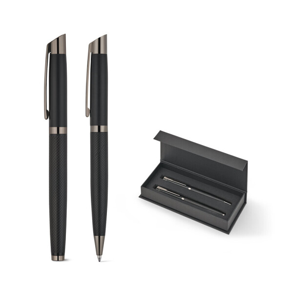 KINGSLEY. Set bestehend aus 1 Kugelschreiber und 1 Tintenroller aus Aluminium mit blauer Dokumental®-Tinte
