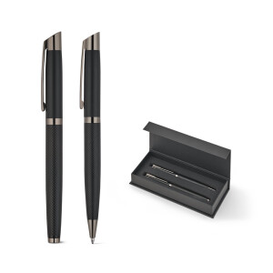 KINGSLEY. Set bestehend aus 1 Kugelschreiber und 1 Tintenroller aus Aluminium mit blauer Dokumental®-Tinte - Reklamnepredmety
