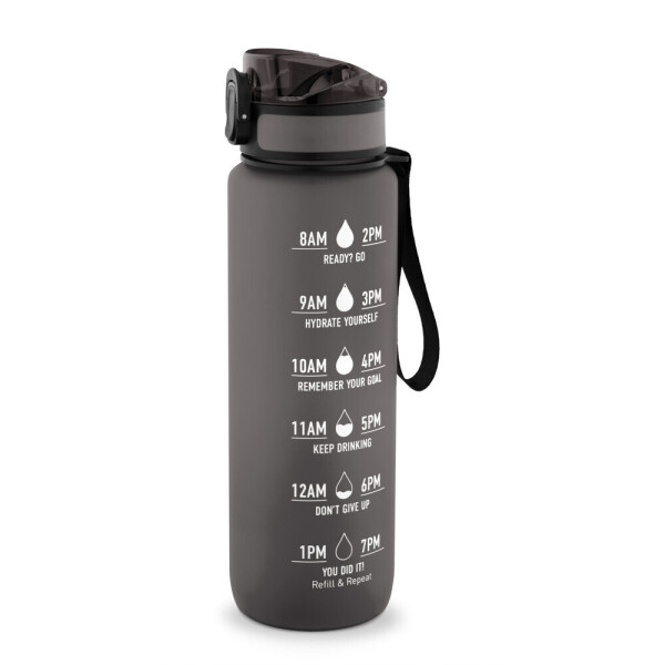 ERIKSSON. Flasche aus recyceltem PET (100 % rPET) mit motivierenden Sprüchen und Zeitmarkierungen, die zum Wassertrinken anregen