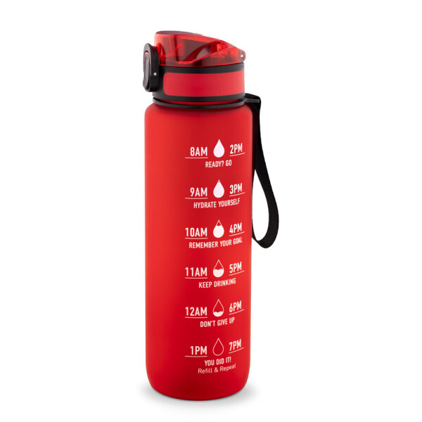ERIKSSON. Flasche aus recyceltem PET (100 % rPET) mit motivierenden Sprüchen und Zeitmarkierungen, die zum Wassertrinken anregen