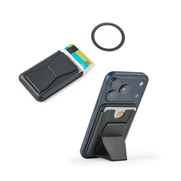 CONNOR. Magnetisches Kartenetui aus PU-Leder, lässt sich einfach an der Rückseite Ihres Mobiltelefons befestigen und verfügt über RFID-Blockierung.